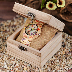 Wooden Watch for Women Band Painting Butterfly in Wooden Box